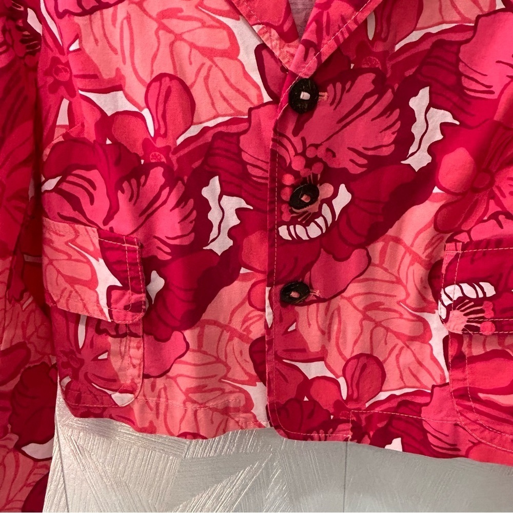 Tommy Hilfiger Womens Pink Floral Cotton Blazer/Jacket 3 Buttons Stretch Pockets - Picture 4 of 7